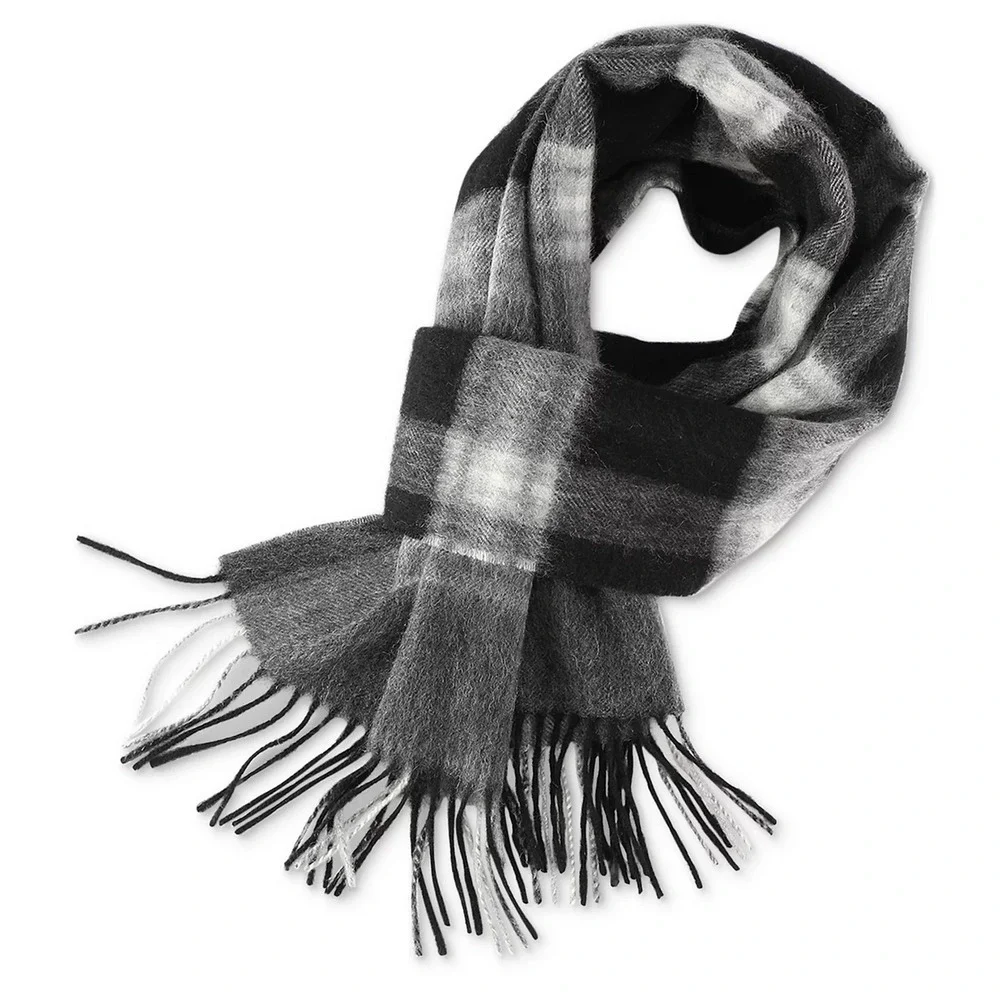 Club Room Men Maxwell Plaid Cashmere Scarf Black/Gray One Size